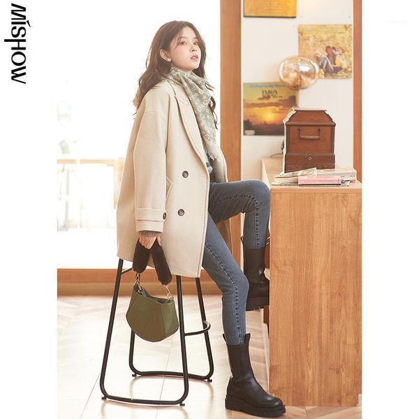 

mishow 2020 winter wool coats for women long sleeve solid outdoor clothing casual overcoats female outerwear mx20d97361, Black