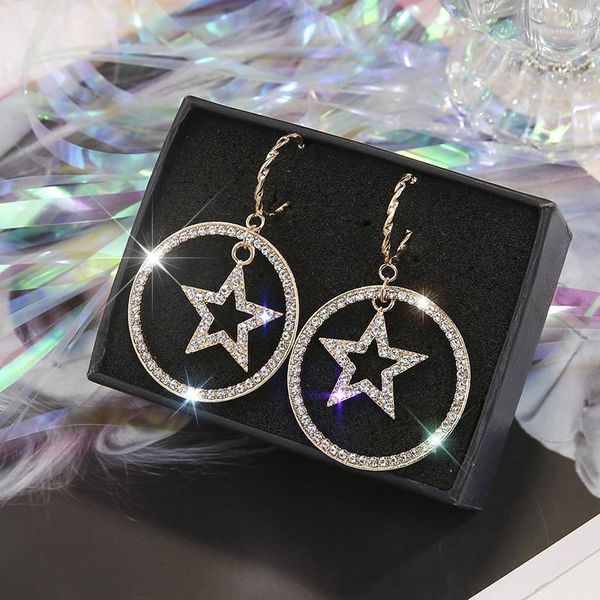 

korea shiny crystal fashion brand jewelry geometric stud earrings for women girls gift zircon star heart earrings 1e0461, Golden;silver