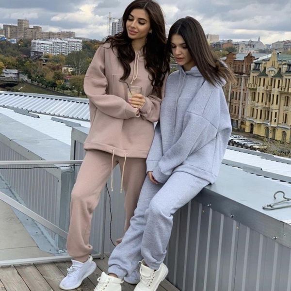 

solid gray tracksuit women two piece set autumn clothes oversized hooded sweatshirt and pants sports jogging suit outfits