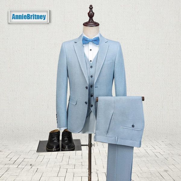

2020 latest coat pant designs light blue linen men suit slim fit 3 piece tuxedo custom suits groom prom blazer terno masculino, White;black