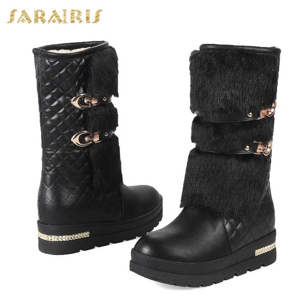 

boots lapolaka 2021 arrivalscomfy platform warm plush winter snow woman shoes metal decoration slip-on office ladies, Black