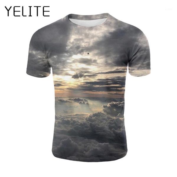 Erkek Tişörtler Yelite Beyaz Bulutlar T-Shirt Bulut Gün batımı Tshirt 2021 3D Baskı Tişört Kısa Kollu Erkek Üstler Yaz Günlük T-Shirt1