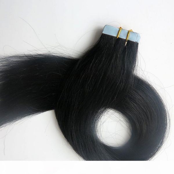 

50g 20pcs glue skin weft tape in hair extensions brazilian indian human hair 18 20 22 24inch #1 jet black