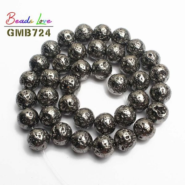 

wholesale multicolor plating lava stone volcanic rock round loose beads for jewelry making diy bracelet necklace 4 6 8 10mm 15'' b