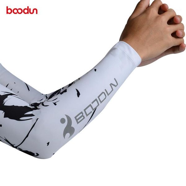 

2pcs boodun ice fabric breathable uv protection arm sleeve cycling fitness running sleeves elbow pad sport outdoor arm warmers1, Black;gray