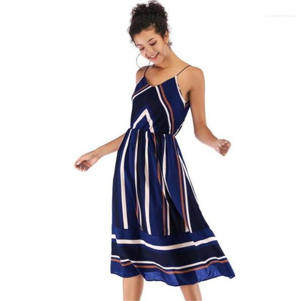 

fashion stripe panelled spaghetti strap v neck chiffon dresses womens medium long dress summer women designer dresses, White;black