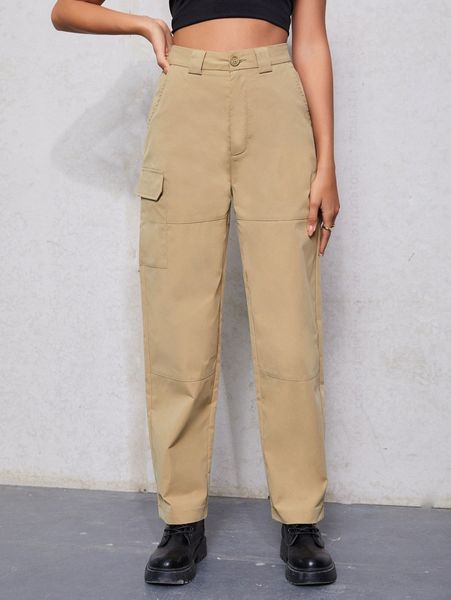 

high waist flap pocket side pants 65yw#, Black;white