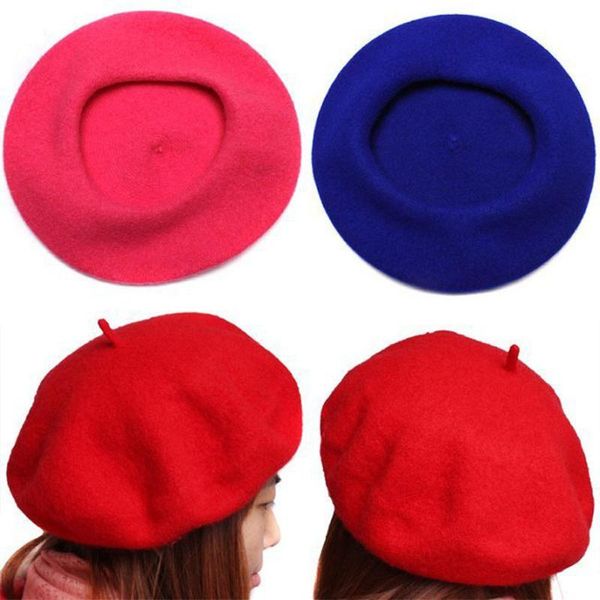 

Utumn Winter Hat Solid Color Wool Berets French Artist Beret Women Painter Hat Vintage Girls Berets Female Warm Walking Cap, Blue;gray