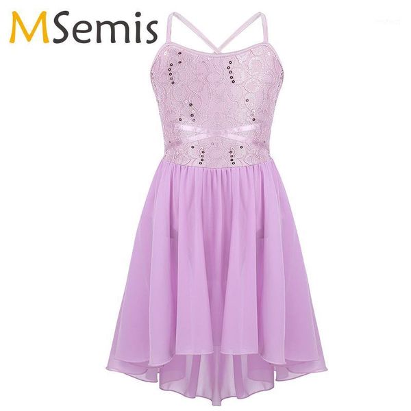 

lyrical dance dress for girls ballet dress sequin lace leotard high-low hem chiffon for modern contemporary ballroom dance1, Black;red