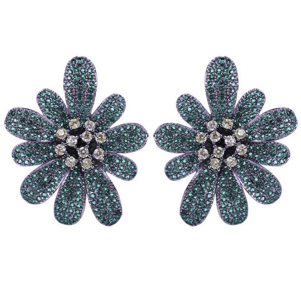 

stud xiumeiyizu luxury flower zircon earring big size for wedding party banquet jewelry plating earrings wholesale, Golden;silver