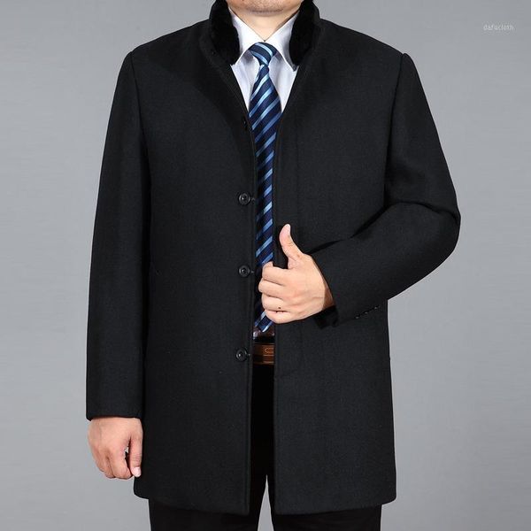 

new arrival winter men warm wool casual fur mandarin collar covered button thick mens plus velvet overcoat lare size m-4xl1, Black