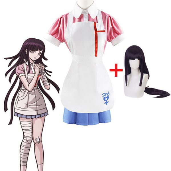 

theme costume 2021 new danganronpa mikan tsumiki cosplay costume halloween carnival ultimate nurse funny costume cafe maid uniform for women, Black;red