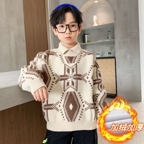 

middle children's 2020 plush wear winter school boys' turtleneck sweater lapel 2rlm, Blue