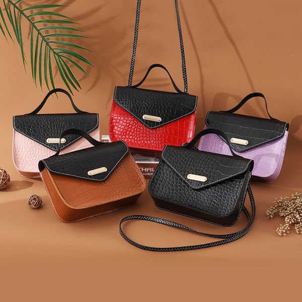 

women colorful hasp small cellphone bag fashion pu shoulder student messenger ladies mini cross-body square bags, Red;black