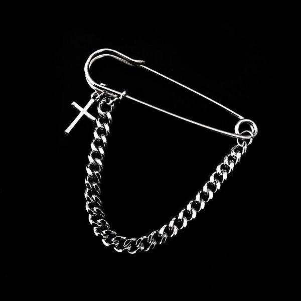 

2020 sale kpop statement retro punk big pins cross brooches couple chain design suit accessory for women men decoration bbyorv, Black;white