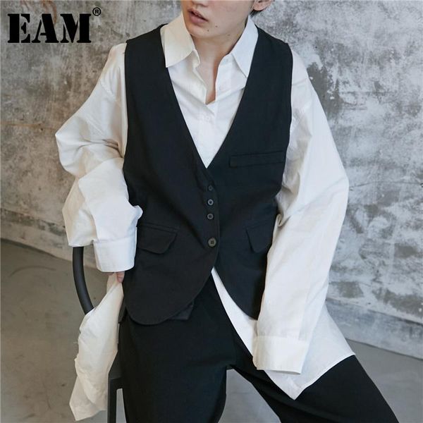 

eam] women black single breasted backless loose fit vest new v-collar sleeveless fashion tide spring autumn 2020 1dd0454, Black;white