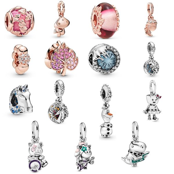 

925 sterling silver luxury women's zircon jewelry leaves horse duck clover pink pendant scattered beads fit pandora bracelet necklace d, Black