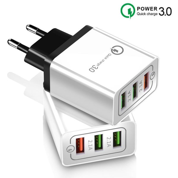 QC 3.0 Carregador de Parede USB Rápido 1 Porta e 3 Portas Rápido Carregamento 3.1A adaptador EUA Plug UE para Samsung