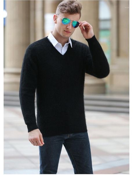 

men's sweaters fashion mink cashmere sweater men's pullovers outwear man v-neck loose solid fit knitting clothing1, White;black