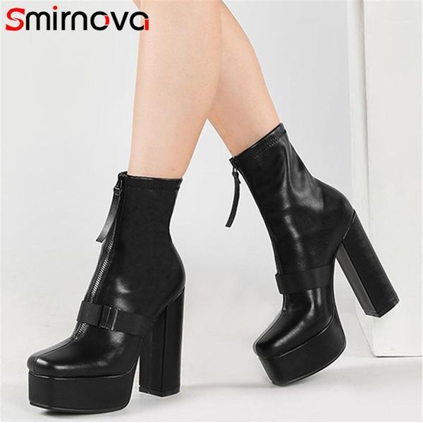 

boots smirnova 2021 european style high heel platform shoes women ankle zip fashion autumn winter female black1, Black
