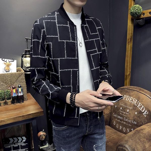 

gzdeerax letter jacquard mens jackets stand collar zipper mens jackets and coats fashion slim fit man coats, Black;brown