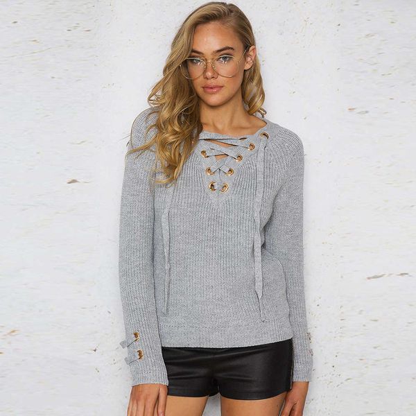 

lace up sweater bottom knitted women's aw025, White;black