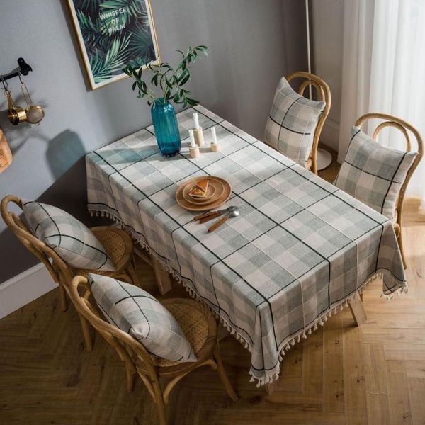 

table cloth gray plaid embroidered fringe tablecloth cotton and linen kitchen desk coffee cloths rectangular dining