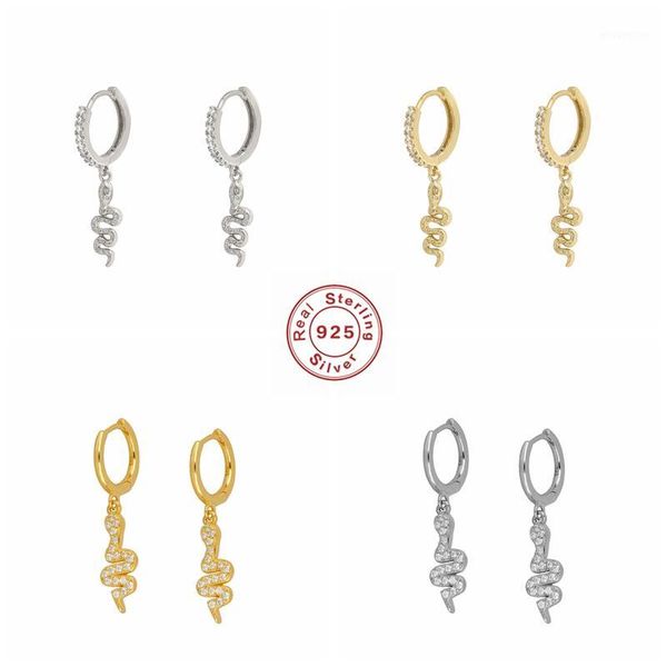 

925 sterling silver pendientes hoop earrings for woman engagement valentine's day animal snake shape hanging earring jewelry1, Golden;silver