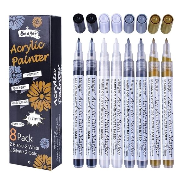 Beager Set da 8 pennarelli acrilici durevoli per pittura a base d'acqua 0,7 mm cartoncino nero fai da te artigianato in ceramica pittura forniture artistiche 201226