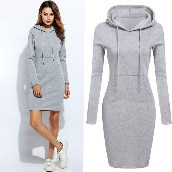 

winter dress women long sleeved with hooded plus size womens sweatshirt dress warm pocket dress 2021 fashion party new, Black;gray