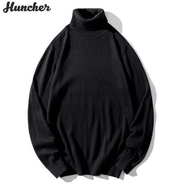 

huncher mens turtleneck sweater men winter fleece korean fashion knitted jumper undefined pullover black sweaters for men 201124, White;black