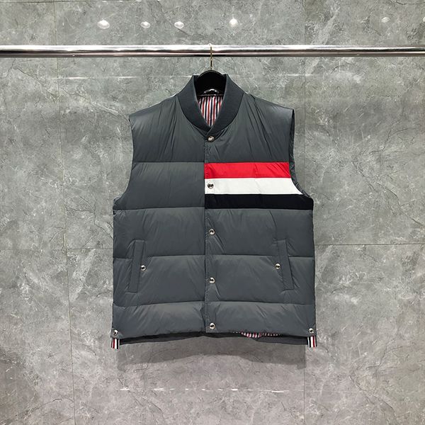 

striped chest men's vest winter gray designer down jacket women's contrast color thick original thermal puffer coat luxury brand l, Black