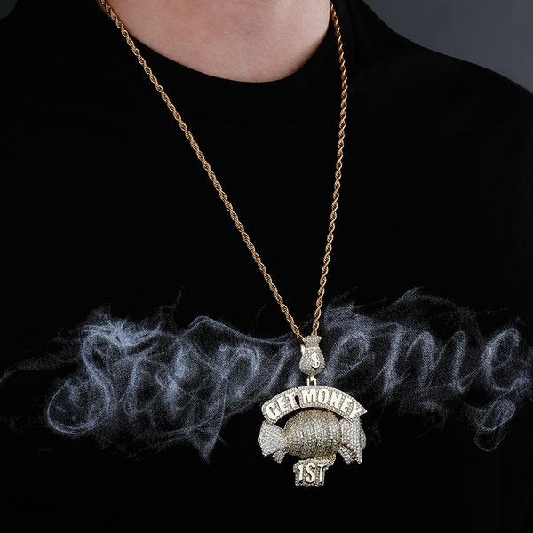 

new letter big pendant get money necklace iced out cubic zirconia hip hop jewelry chain for gift, Silver