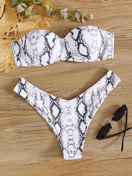 

snakeskin push up bandeau bikini swimsuit s7ry#, White;black