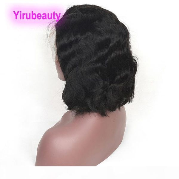 

malaysian human virgin hair body wave bob wigs 13*4 lace front bob wig natural color wavy hair products, Black;brown