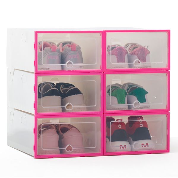 6 шт. Стейкеруемый простой стиль прозрачный пластиковый коробка для обуви Домашняя коробка для хранения офис Организаторский ящик LJ200812