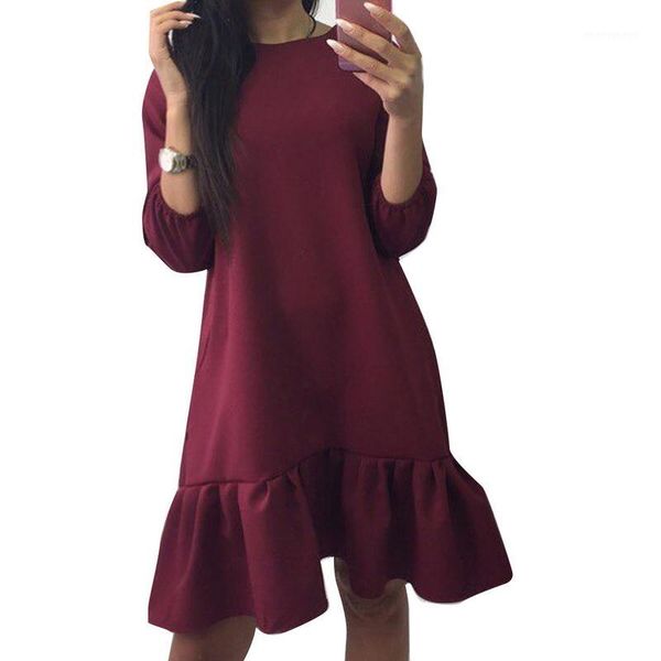 

casual dresses 2021 spring autumn fashion women three quarter sleeve dress solid pleated ladies evening party bodycon vestidos1, Black;gray