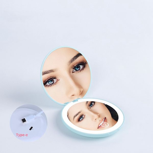 

magnifying lighted makeup mirror light mini round portable led make up mirror touch sensing usb chargeable makeup mirror vtky2056