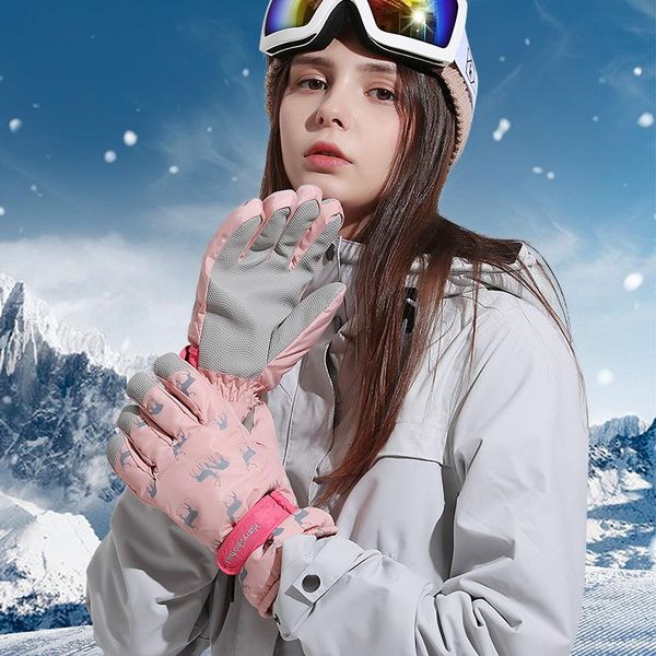 

five fingers gloves autumn winter sports ski outdoor waterproof and windproof thickening plus velvet warm electric bike riding ladies, Blue;gray