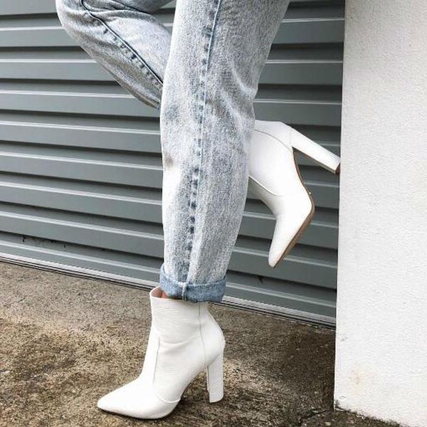 

boots women mid-calf chaussure booties vintage pu leather high heels pointed toe pumps shoes woman zapatos mujer sapato d1733, Black