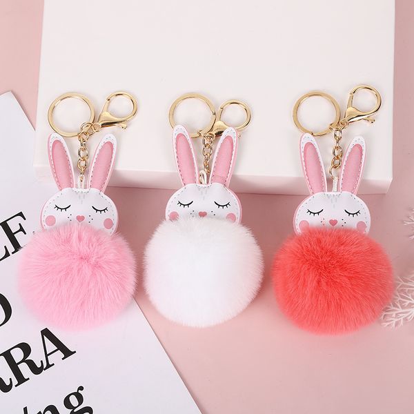 

creative rabbit ears fur ball key pendant otter rabbit plush pendant car bag accessories, Silver