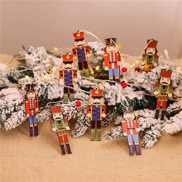 

9pcs nutcracker puppet christmas wooden pendants walnut soldier shaped christmas tree hanging decoration xmas new year kids gift