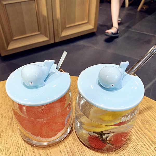 

творческий офисный стекло с крышкой ручка сок кубок мужской и женский прозрачный молочный чашка с ложкой и стеклом соломы jllche