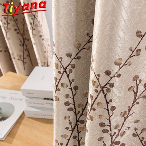 

double-sided leaves/trees jacquard curtains for living room coffee color panels 75%-95% blackout curtains cloth for bedroom *nt1