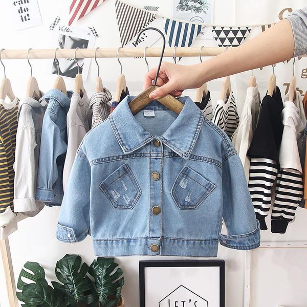 

jackets spring autumn children boys cartoon dog long sleeve lapel collar denim jeans fashion jacket coat girls casual outerwear1, Blue;gray