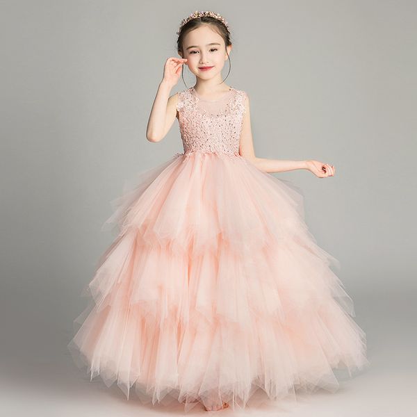

princess dress girl tulle tutu flower girl catwalk wedding dress children birthday party formal dress little host costume for piano performa, Blue