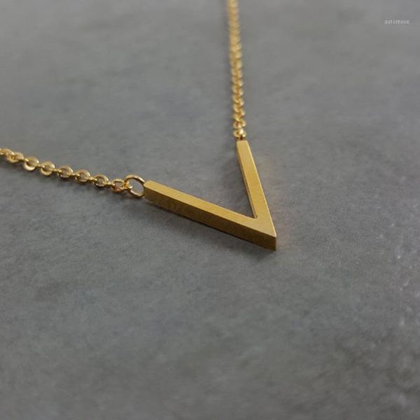 

v attract 2020 letter chevron v necklace for women stainless steel bff jewelry geometric tringle charm kolye friendship gift1, Silver