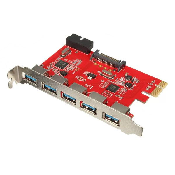 Karte 5 Ports PCI-E USB 3.0 HUB 20 Pin 15Pin SATA Adapter Rot