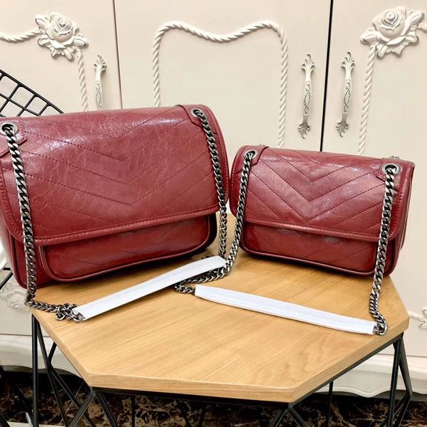 

classic bag women handbags genuine leather oil wax cowhide flaps chain handbags lady shoulder messenger bags