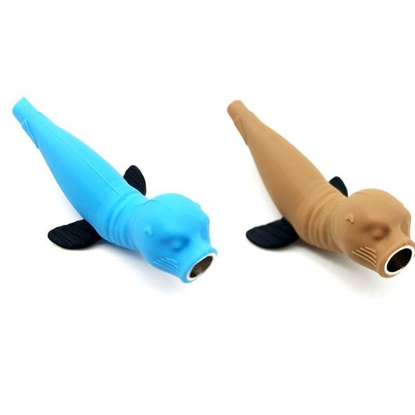 Tubo de silicone criativo 4 cores estilo de leão marinho fumar tubos reutilizar e água de tabaco inquebrável